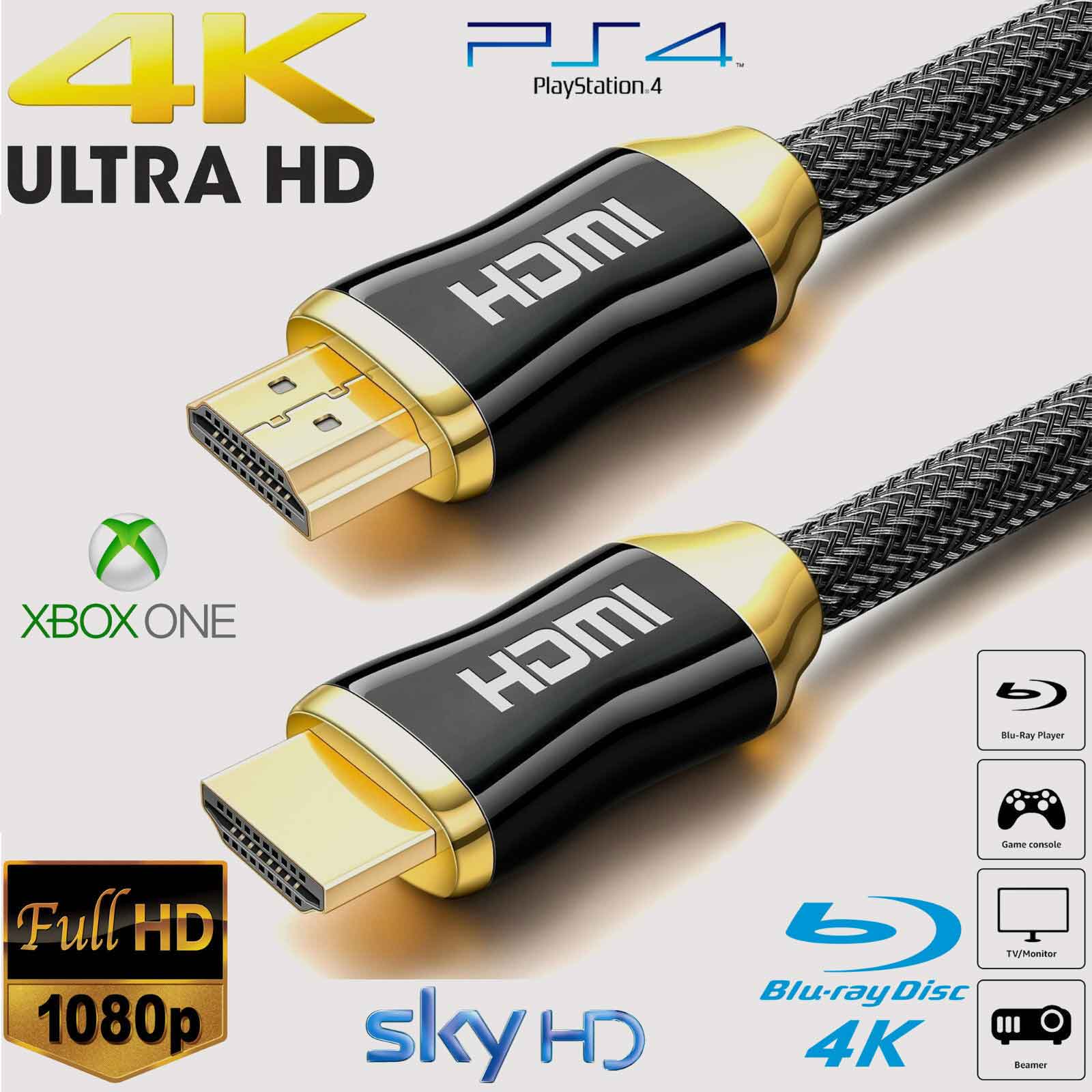 1m 2m 3m HDMI Kabel Geflochten Ultra HD Tv 2160p 4K 3D PS4 Xbox Fire 24k Gold 