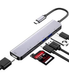 7 in 1 USB Type C Thunderbolt 3 to 4K 60Hz HDMI Hub and PD Charging and Card Reader for MacBook Pro , Samsung Galaxy