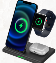 3 in 1 Wireless Charger Stand Dock Station Qi for iPhone, Apple Watch, Air Pods (Only Black colour available)