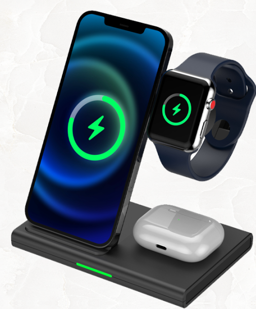 3 in 1 Wireless Charger Stand Dock Station Qi for iPhone, Apple Watch, Air Pods (Only Black colour available)